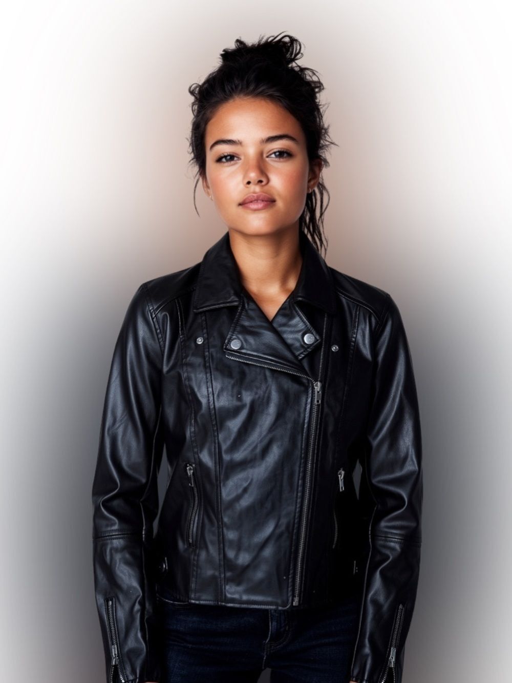 Ambiance Cropped Black Faux Leather Moto Jacket Medium Asym Zip BNWOT